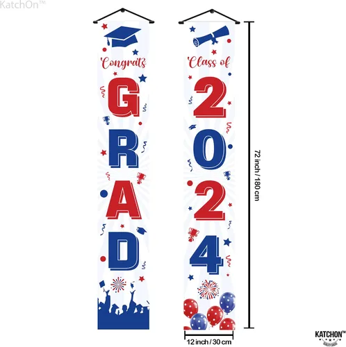 Miniatura 2 de KatchOn, Cartel de graduación de felicitaciones rojas y azules – 72 x 12 pulgadas, NO DIY, pancarta de puerta de graduación, decoraciones de puerta