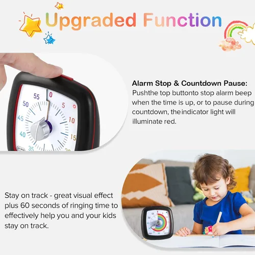 Miniatura 4 de Secura - Temporizador visual de 60 minutos, temporizador silencioso de estudio para niños y adultos, relojes de tiempo, temporizador de cuenta