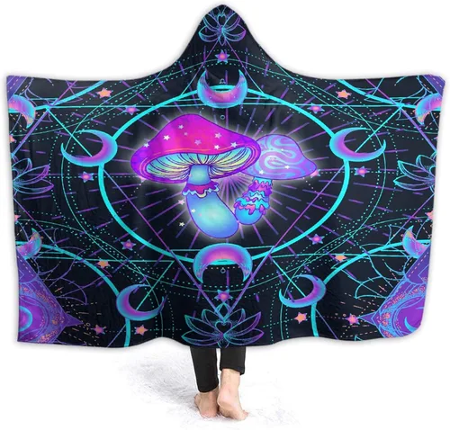 Manta con capucha de hongos para adultos, Navidad, cumpleaños, regalos para mujeres y hombres, poncho hippie morado con capucha de 40 x 50 pulgadas
