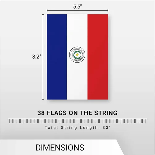 Miniatura 7 de G128 Banderín paraguayo paraguayo Bandera de 8.2 x 5.5 pulgadas, cuerda completa de 33 pies Poliéster 150D impreso, decoraciones para bar