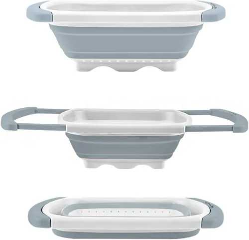 Miniatura 7 de Qimh Colador Plegable Coladores y Escurridores de Silicona para Cocina Sobre el Fregadero con Asas Extensibles Colador Plegable para Verduras