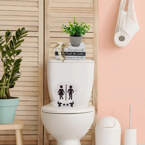 Miniatura 7 de Letreros Decorativos para Estante de Baño, Pila de Libros y Letreros Redondos 3D con Plantas Falsas, Divertida Decoración de Madera para Estante