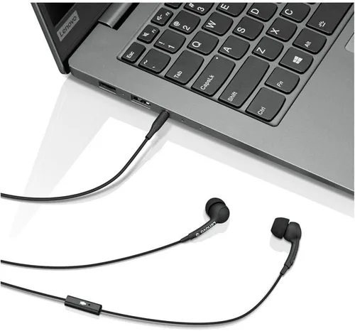 Miniatura 4 de Lenovo 100 auriculares intrauditivos, con cable, micrófono, aislamiento de ruido, 3 tamaños de copa de oído, Windows, Mac, Android, GXD0S50936, negro