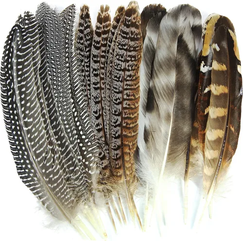 Miniatura 12 de THARAHT 24 plumas naturales manchadas de 4 estilos de plumas de ave de Guinea de 6 a 8 pulgadas a granel para manualidades, ropa, joyería