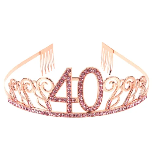 Miniatura 10 de Frcolor Tiara de cumpleaños, diamantes de imitación 40 cumpleaños coronas feliz 40 cumpleaños