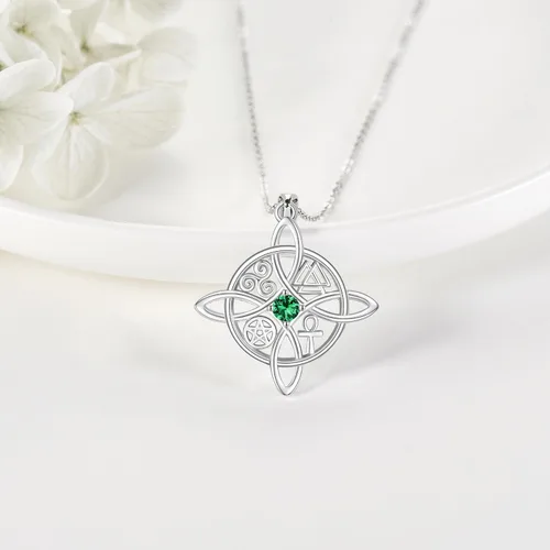 Miniatura 45 de YAFEINI Collar con dije de nudo de bruja de plata de ley, amuleto de bruja de cruz celta, regalo para mujer