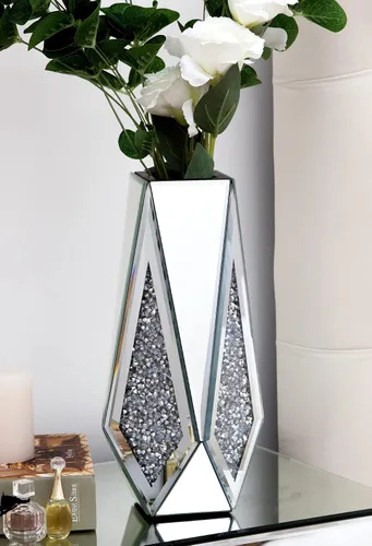 Miniatura 9 de SHYFOY Jarrón de flores con espejo de diamante triturado para decoración del hogar, cristal plateado, jarrón decorativo de espejo impresionante