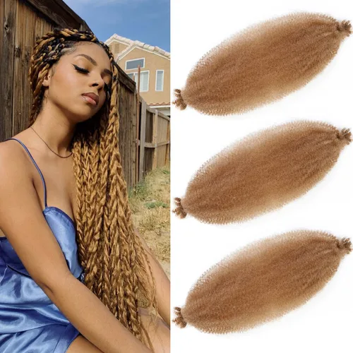 Miniatura 5 de Cabello afro trenzado elástico de 24 pulgadas 3 paquetes Cabello afro trenzado elástico Cabello afro para trenzado en crochet (24 pulgadas
