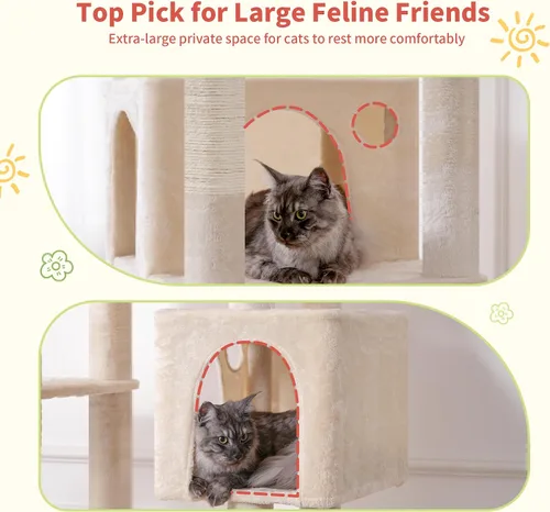 Miniatura 5 de Hey-brother Torre de árbol alto para gatos, postes rascadores resistentes con plataformas grandes, condominios acogedores, hamaca grande, bolas