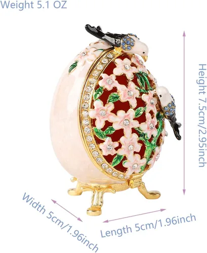 Miniatura 10 de Cajas de joyería con forma de huevo de Pascua azul con bisagras con diamantes de imitación en forma de amor, esmalte de regalo para mujeres