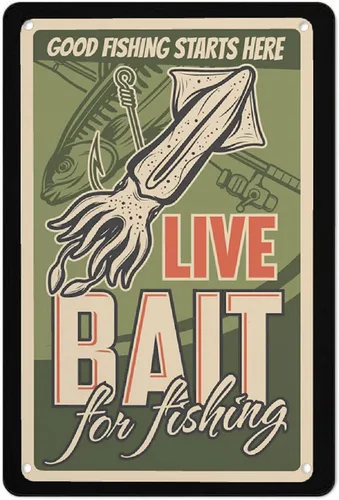 Cartel de metal de aluminio con diseño de cebo para pesca, póster de metal de aluminio, pintura decorativa para colgar en la pared, hogar,