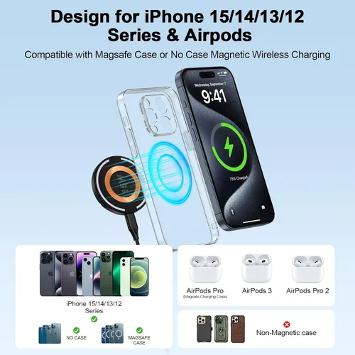 Miniatura 3 de Soporte de cargador inalámbrico magnético para iPhone 15 14 13 12 Pro Max Plus SE, estación de carga rápida de 15 W para Samsung Galaxy S24 Ultra
