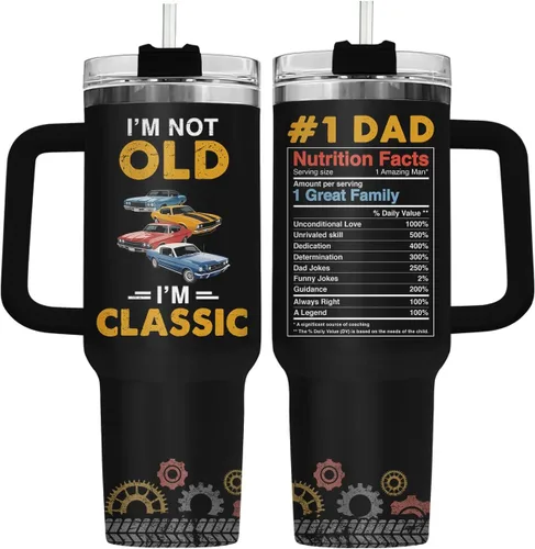 Miniatura 33 de 34HD Regalos de cumpleaños para el Día del Padre, de parte de su hija o hijo, taza de viaje aislada para 50 cumpleaños, clásico de 40 onzas con asa