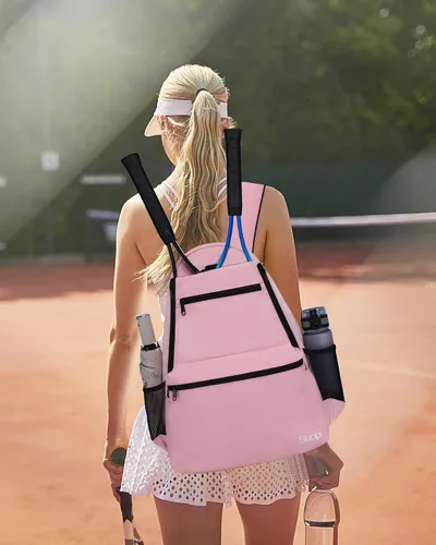 Miniatura 7 de Sucipi Bolsa de Tenis Profesional Mochila de Tenis para Hombres y Mujeres Bolsas de Raqueta con Capacidad para 2 Raquetas con Compartimento Rosa