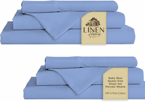 Miniatura 64 de Linen Home Juego de sábanas 100% de percal de algodón, fresco, ligero, sólido, tamaño king, 4 piezas, 1 sábana encimera, 1 sábana ajustable, 07