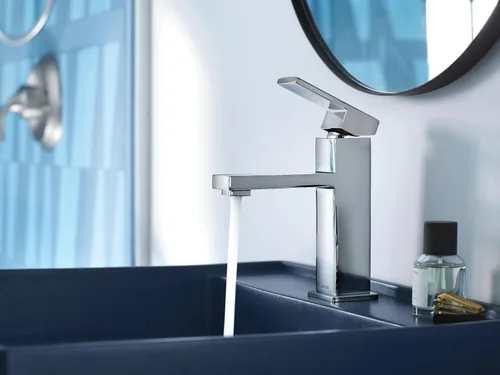 Miniatura 6 de Moen Revyl - Grifo cromado de un solo agujero con una manija para fregadero de baño moderno con plato de cubierta opcional y montaje de desagüe