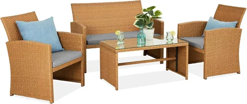 Miniatura 27 de Best Choice Products juego de muebles de mimbre para patio al aire libre, 4 piezas, para conversación en el patio trasero con mesa de café, cojines