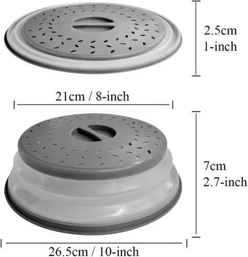 Miniatura 5 de Cubierta para placa de microondas de 10.5 pulgadas, redonda, ventilada, plegable, a prueba de salpicaduras con mango de fácil agarre, apta