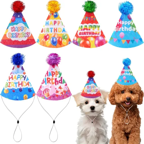 Miniatura 9 de 6 sombreros de fieltro para fiesta de cumpleaños de perro, para perros grandes, XL, XXL, estampado de huesos de pata de perro con pompones