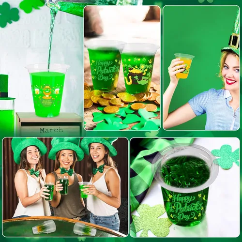 Miniatura 4 de Vasos desechables para el día de San Patricio, 50 vasos de plástico transparente desechables de trébol verde de 12 onzas con múltiples estilos
