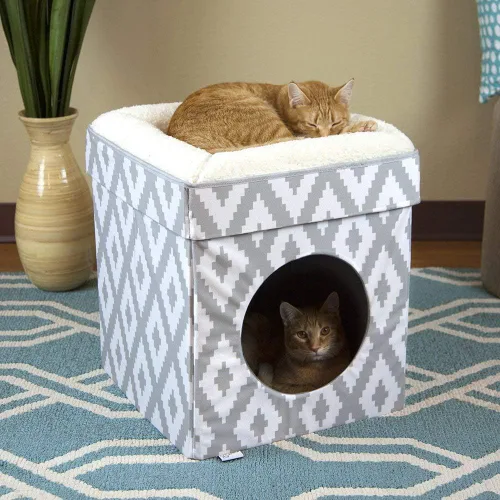 Miniatura 5 de Kitty City - Cama grande para gatos, cubo, condos, desplegable, apilable C) Cubo para gatos (blanco y gris)