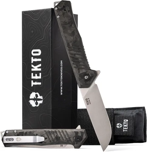 Miniatura 10 de TEKTO F1 Alpha - Cuchillo de bolsillo plegable, hoja trasera recta modificada, acero D2 recubierto de titanio, ideal para acampar y mochileros al