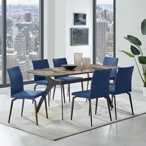 Miniatura 8 de Armen Living Lyon - Juego de 2 sillas de comedor modernas, tela azul y metal