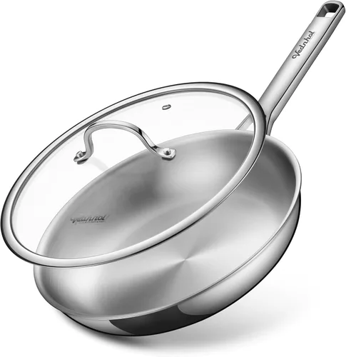 Miniatura 12 de Juego de utensilios de cocina de acero inoxidable, 8 piezas de ollas y sartenes de capa triple, libre de PFOA y PTFE, apto para lavavajillas
