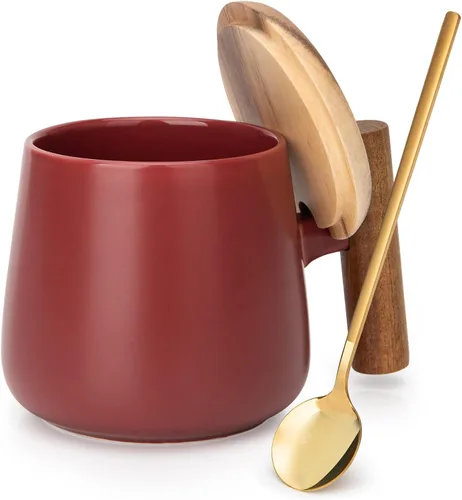 Miniatura 7 de Taza de café de cerámica, taza de té para la oficina y el hogar, taza de café de 14 onzas con tapa y cuchara, día del padre, regalos de cumpleaños