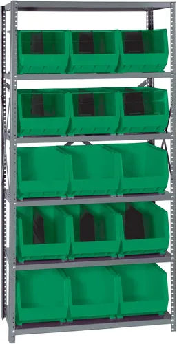 Miniatura 381 de Quantum QSBU-245BK Heavy Duty Shelving Unit with (7) Shelves and (24) QUS245 Black Bins for Garage Warehouse Storage Distribution 400 lb Load