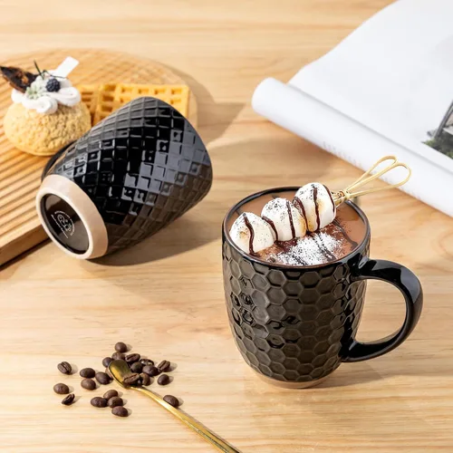 Miniatura 5 de GBhome Juego de 4 tazas de café grandes hechas a mano de 16 onzas con mango grande para capuchino, café con leche, té, cacao caliente, aptas