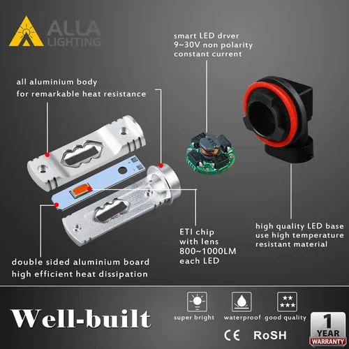 Miniatura 5 de Alla Lighting Bombillas LED antiniebla LED rojas H11 H16 de 3800 lm ETI 56-SMD Xtreme superbrillantes H8 H11 H16 bombillas LED de repuesto