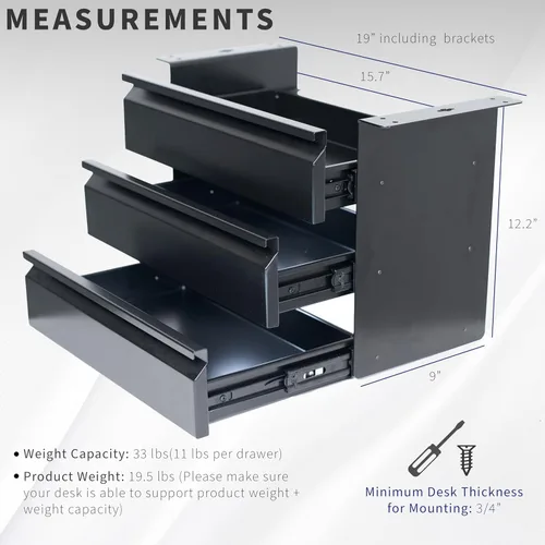Miniatura 3 de VIVO DESK-DR03 - Cajón de almacenamiento de doble nivel deslizante de 16 pulgadas, organizador de 3 capas para debajo del escritorio, color negro