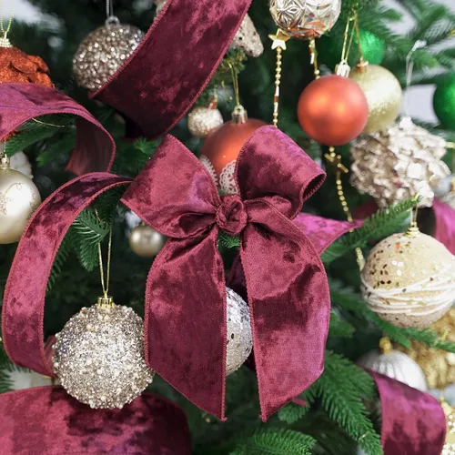Miniatura 5 de HUIHUANG - Cinta de terciopelo burdeos con alambre de 2 1/2 pulgadas, cinta de terciopelo navideña para árbol de Navidad, lazos grandes, coronas