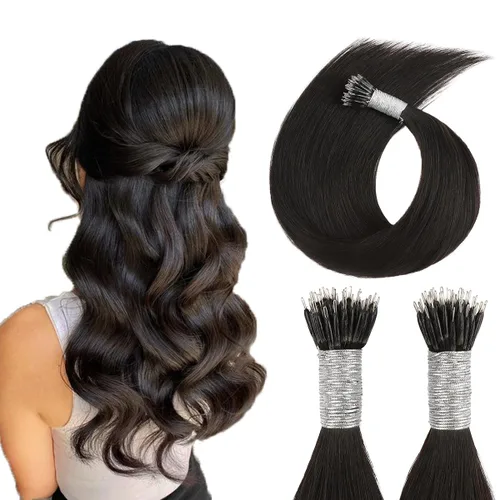 Miniatura 11 de ABH AMAZINGBEAUTY HAIR Extensiones de cabello rizado liso para mujeres negras con punta en I, cabello humano, punta en I, Remy, 50 mechones, punta