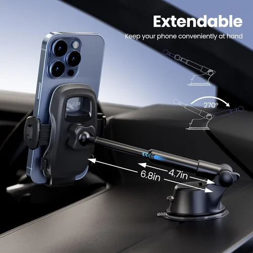 Miniatura 3 de Soporte de teléfono para automóvil, soporte para parabrisas de salpicadero de automóvil, brazo telescópico ajustable de 360° (4.8-7 pulgadas)