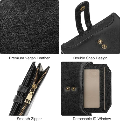 Miniatura 5 de GOIACII Cartera pequeña de cuero para mujer, tarjetero con bloqueo RFID y bolsillo para monedas con cremallera