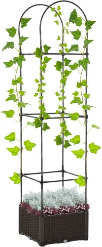 Outsunny Cama de jardín elevada con enrejado, maceta de riego automático, macetas de tomate de 69.7 pulgadas para plantas trepadoras, flores de vid
