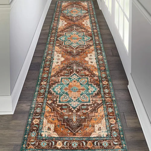 Miniatura 22 de Pauwer Alfombra vintage de flores 2 x 3 pulgadas, estilo envejecido, antideslizante, de pelo bajo, tapete para entrada, interior, pequeña, retro