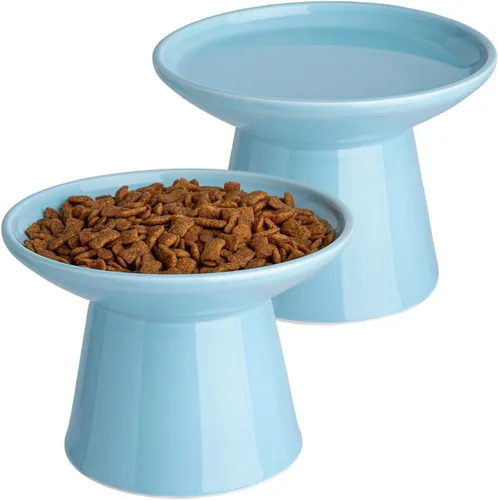 Miniatura 8 de Cuencos de Cerámica Extra Anchos Elevados de 6.2 Pulgadas para Gatos, Juego de Cuencos de Comida y Agua para Gatos Mayores Grandes y Perros Blanco-4
