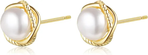 Miniatura 26 de Aretes de perlas para mujer, perlas redondas blancas, aretes de oro envueltos de alambre, joyería hecha a mano para mamá, amante y ella
