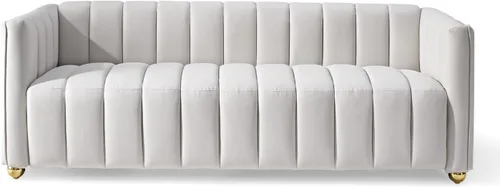 Miniatura 9 de Container Furniture Direct Glam - Sofá Art Deco tapizado de tela con marco de madera maciza de 82.7 pulgadas para sala de estar, oficina, Marfil
