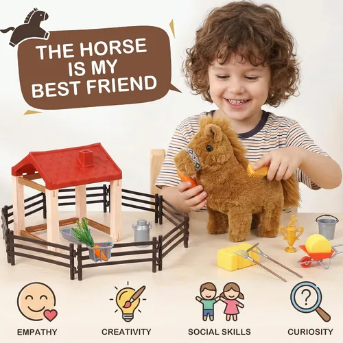 Miniatura 5 de Toylink Caballo de peluche para niños, juguete electrónico interactivo de peluche con hacer sonido/caminar/mover la cola, regalos de cumpleaños