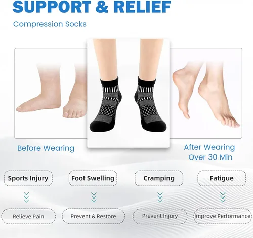 Miniatura 5 de IRAMY Calcetines de compresión de tobillo para hombres y mujeres, acolchados, para correr, atléticos, alivio de la fascitis plantar, 2/4/6 pares