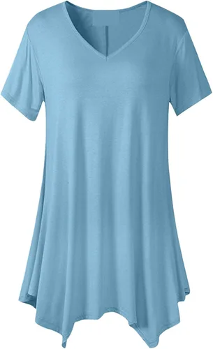 Miniatura 9 de Lindas camisetas de verano para mujer, suaves y fluidas, con cuello en V, manga corta, elegantes, casuales, con dobladillo irregular