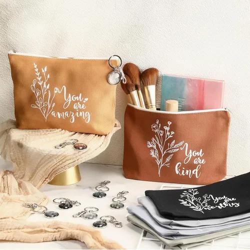 Miniatura 5 de Sieral - 20 piezas de regalo de agradecimiento a granel para mujeres, bolsa de maquillaje de lona inspiradora, bolsa de cosméticos, bolsa