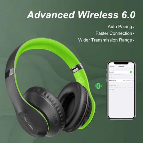 Miniatura 7 de Auriculares Bluetooth Inalámbricos Sobre La Oreja 65H Tiempo De Reproducción Auriculares HiFi Estéreo Con Micrófono Y 6 Modos De EQ Auriculares Verde