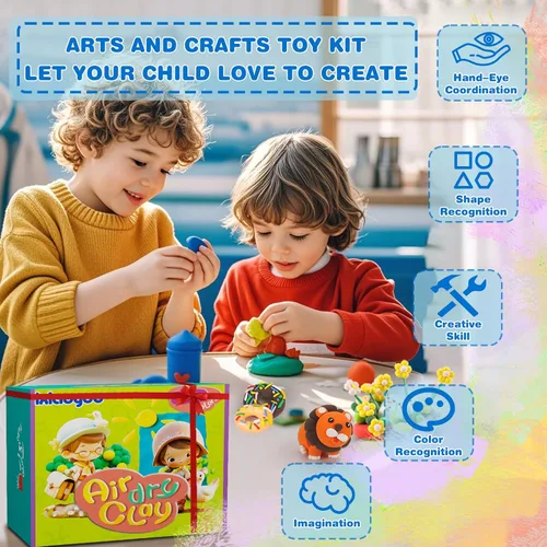 Miniatura 5 de Ixiaoyoo Arcilla seca al aire para niños, kit de arcilla mágica de modelado de 104 colores, suave y antiadherente, juguetes de modelado de artes