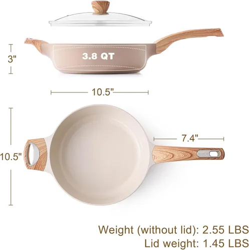 Miniatura 6 de SENSARTE Sartén antiadherente de cerámica con tapa, sartén profunda de 10.5 pulgadas, sartén saltear de 3.8 cuartos, sartén de inducción, sartén