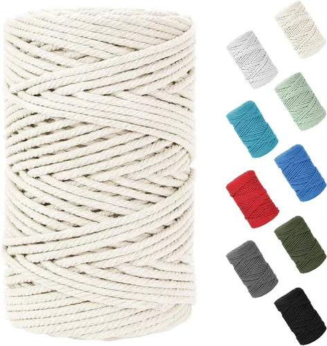 Miniatura 115 de Cordón de macramé de 0.079 in x 380 yardas (1140 pies), cuerda de algodón natural para colgar en la pared, ganchos de plantas, manualidades, Beige